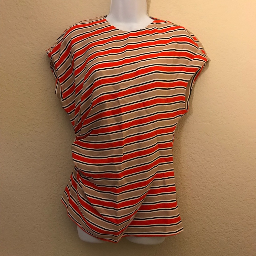 Zara Diagonal Stripe Scarf Print Blouse Top sz Sm
